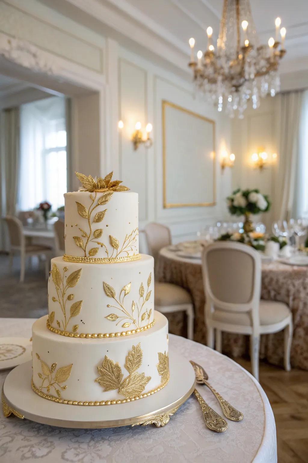 Golden accents add a dash of sophistication to any birthday cake.