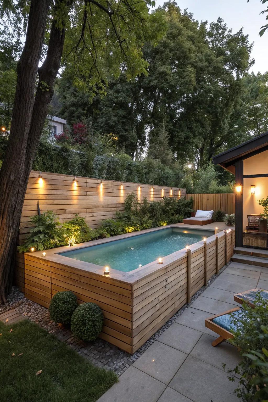 Forge an inviting, contemporary poolside sanctuary with wood paneling.
