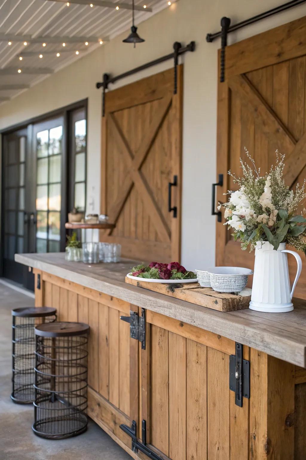 Country charm blends with contemporary style in this cozy bar setup.