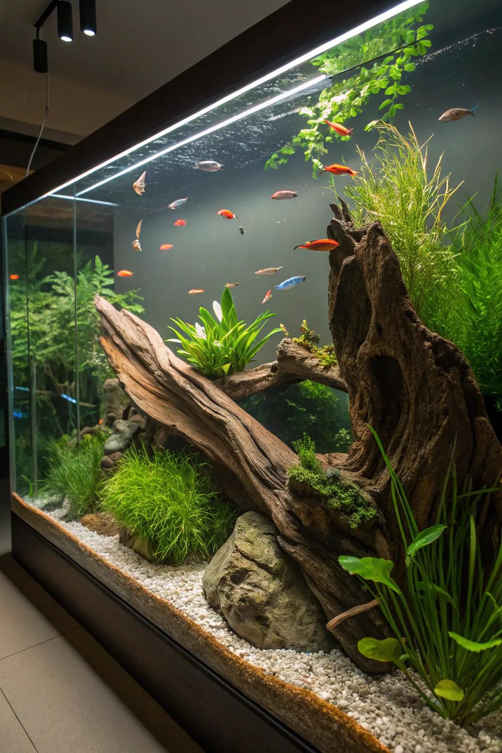 Root wood introduces a countryside, all-natural ingredient to the tank.