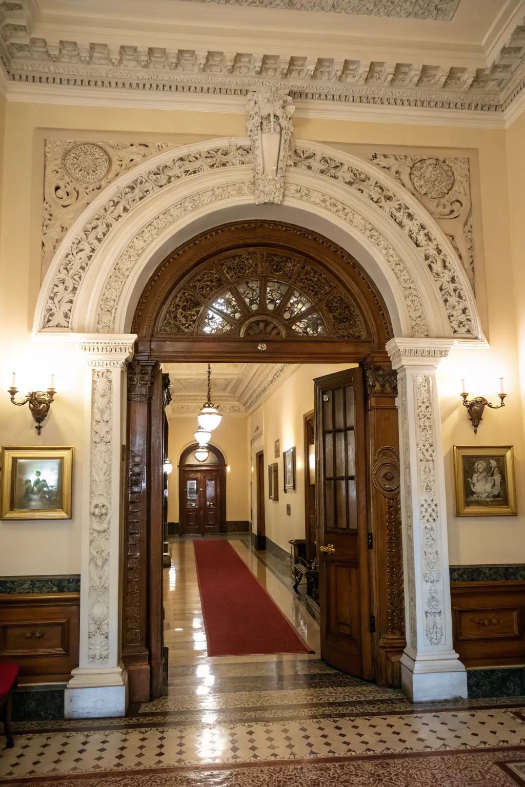 A conventional arched doorway radiating ageless sophistication within a classic interior.