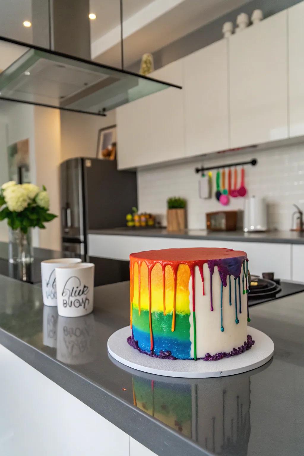 The color fall effect dessert incorporates a burst of color and thrill to any social event.