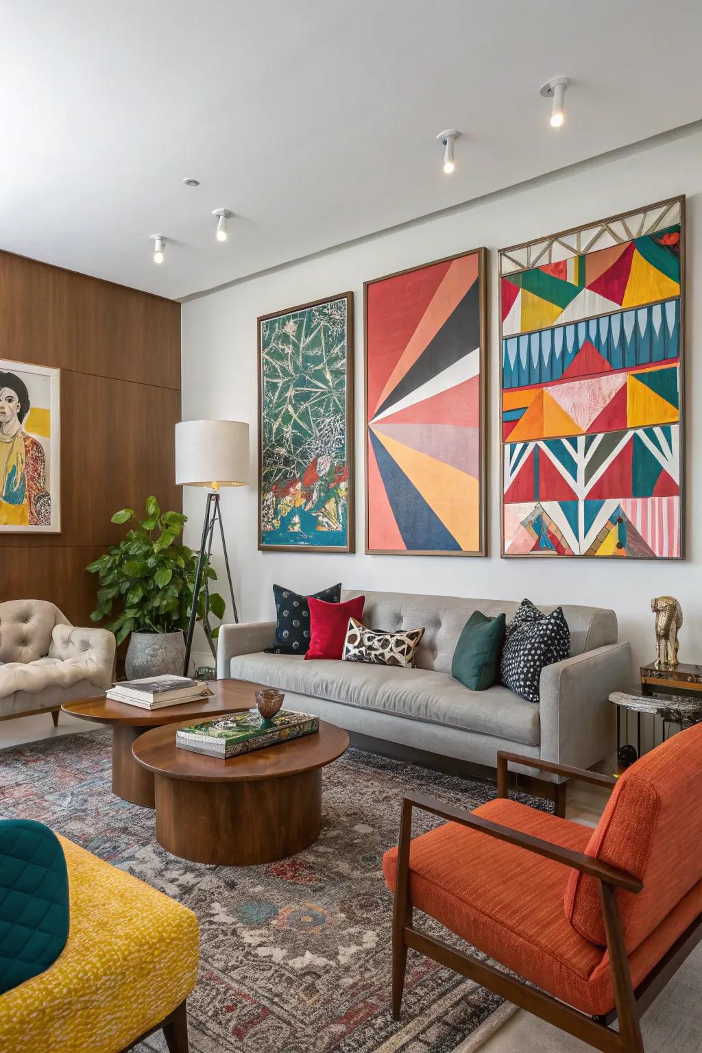 Striking conceptual art gives a cutting-edge vibe to this lounge.