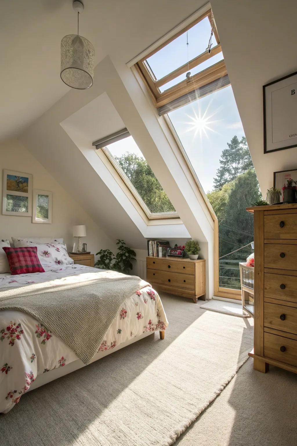 Sunlight enlivens your attic, turning it into a radiant escape.
