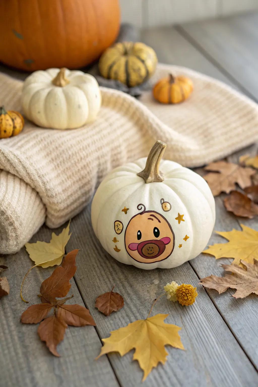 A pacifier painted pumpkin adds a playful element to your decor.