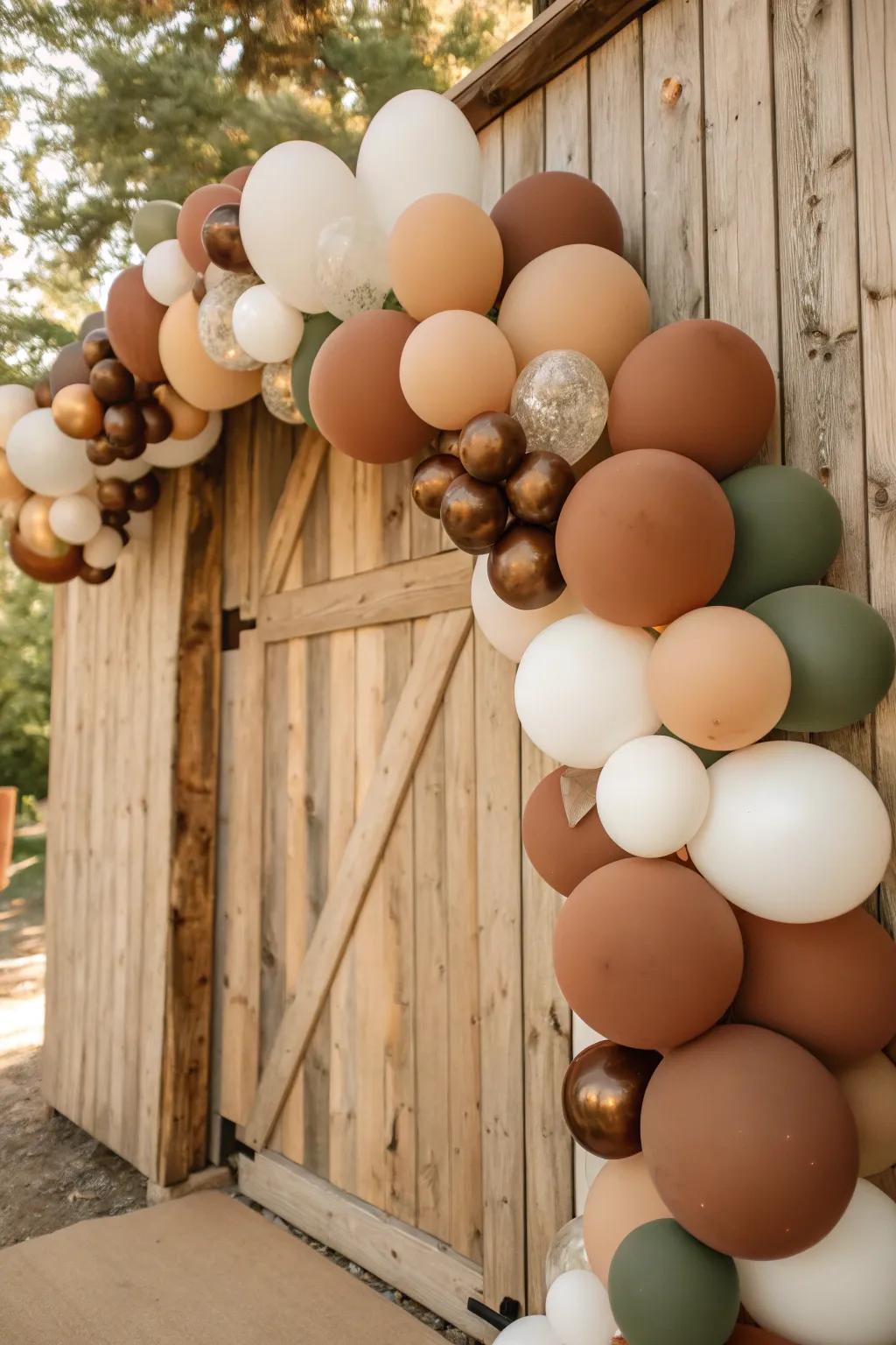 A free-spirited balloon wreath introduces a trace of earthy grace.