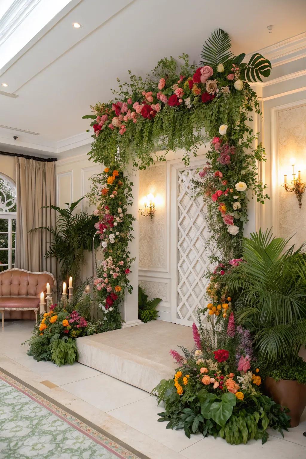 Cultivate a peaceful atmosphere with a flourishing floral backdrop.
