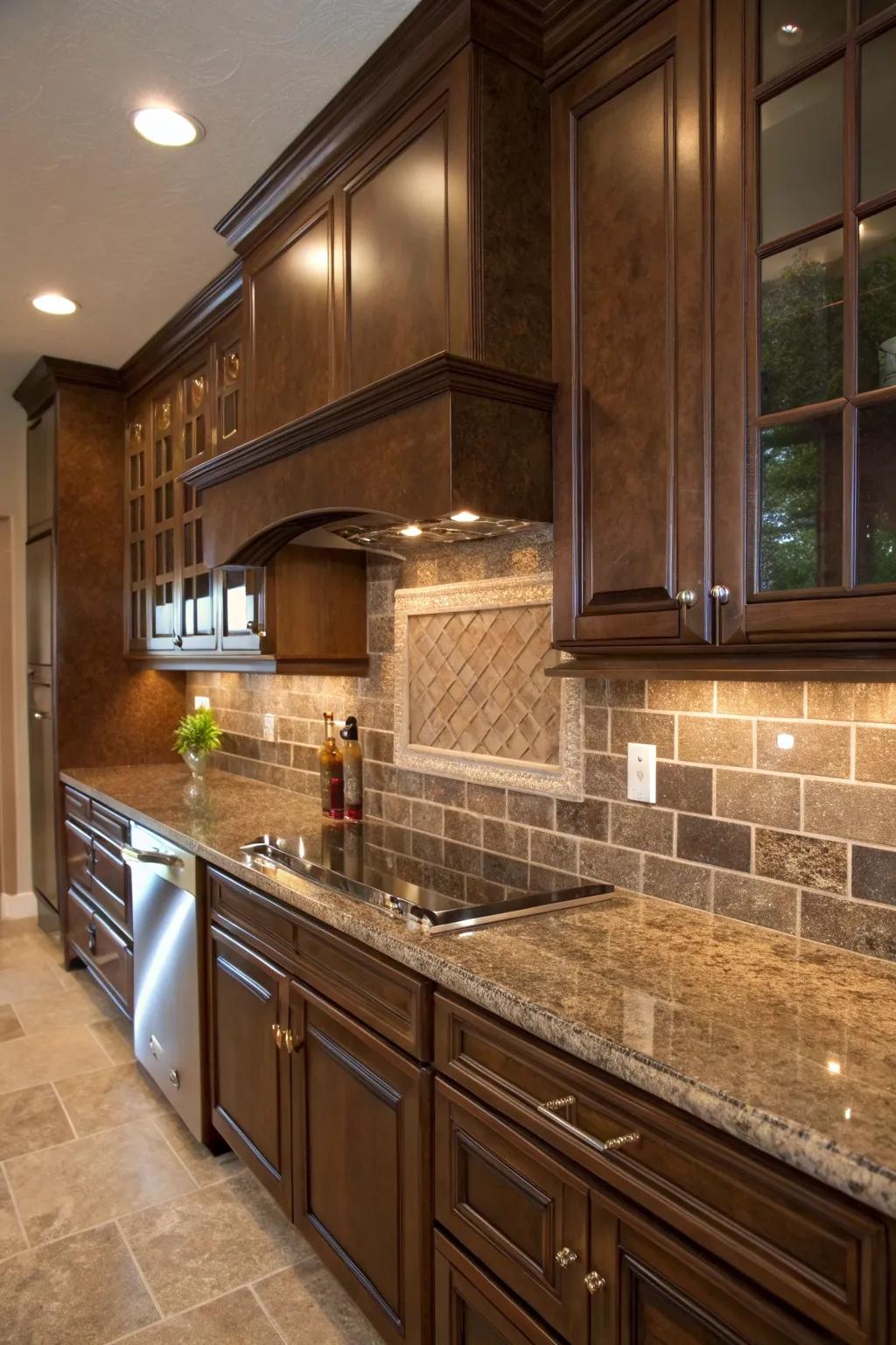Cocoa bricks highlight the warmth in mystic earth stone.