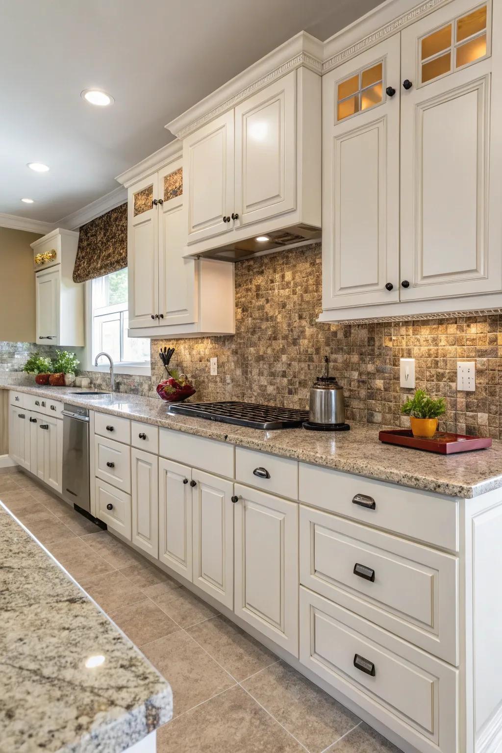 Patterned tiling introduces an explosion of feel and hue, rendering your cooking area prominent.