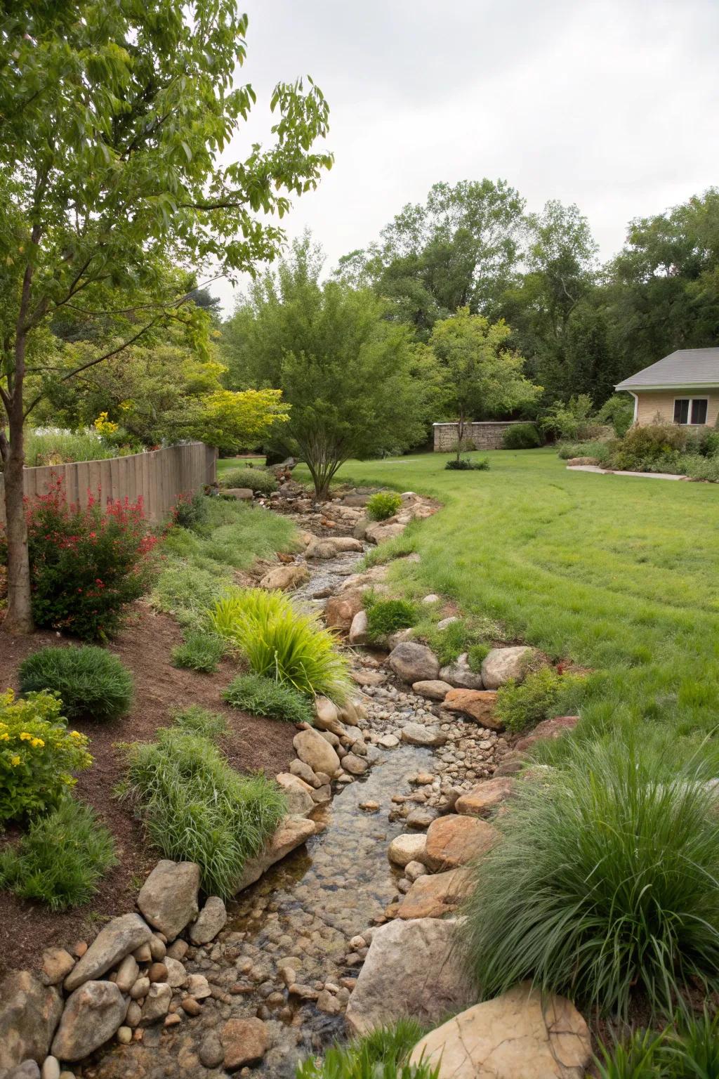 Decorative streambeds skillfully direct water while boosting visual charm.