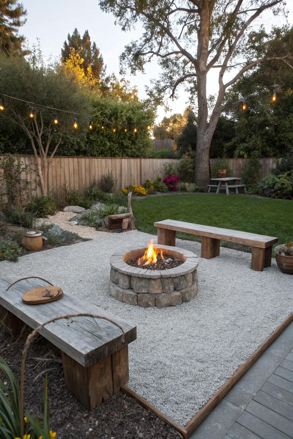 Your fire pit area will be more beautiful and useful with a gravel surround.