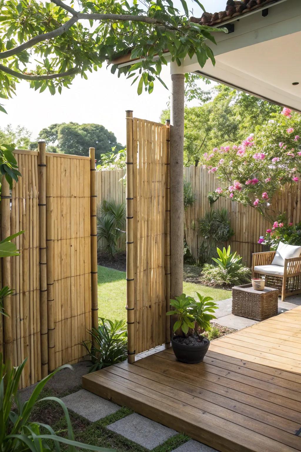 Cane screens offer immediate privacy with a tropical vibe.