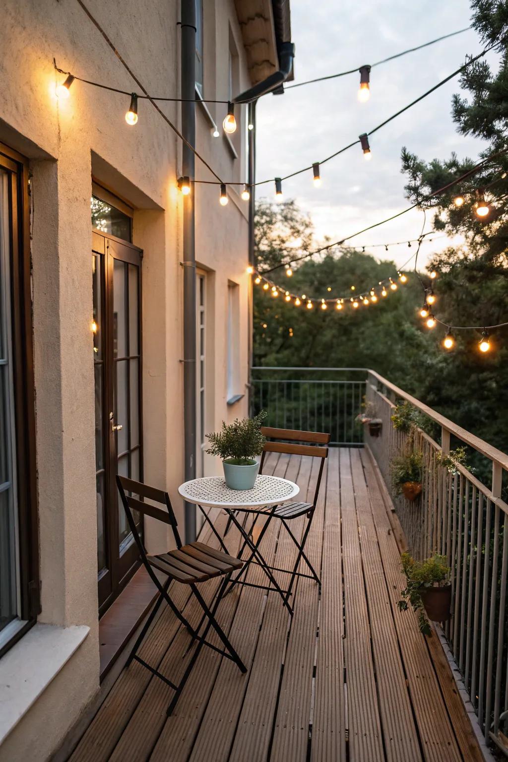 Wooden decking offers a cozy and welcoming surface for any balcony.