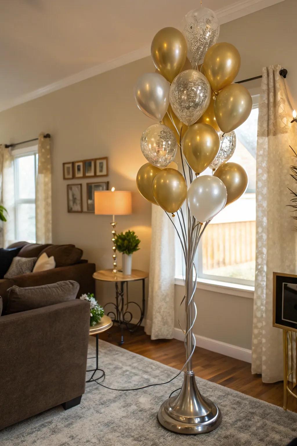 Metallic balloons bring an air of sophistication.