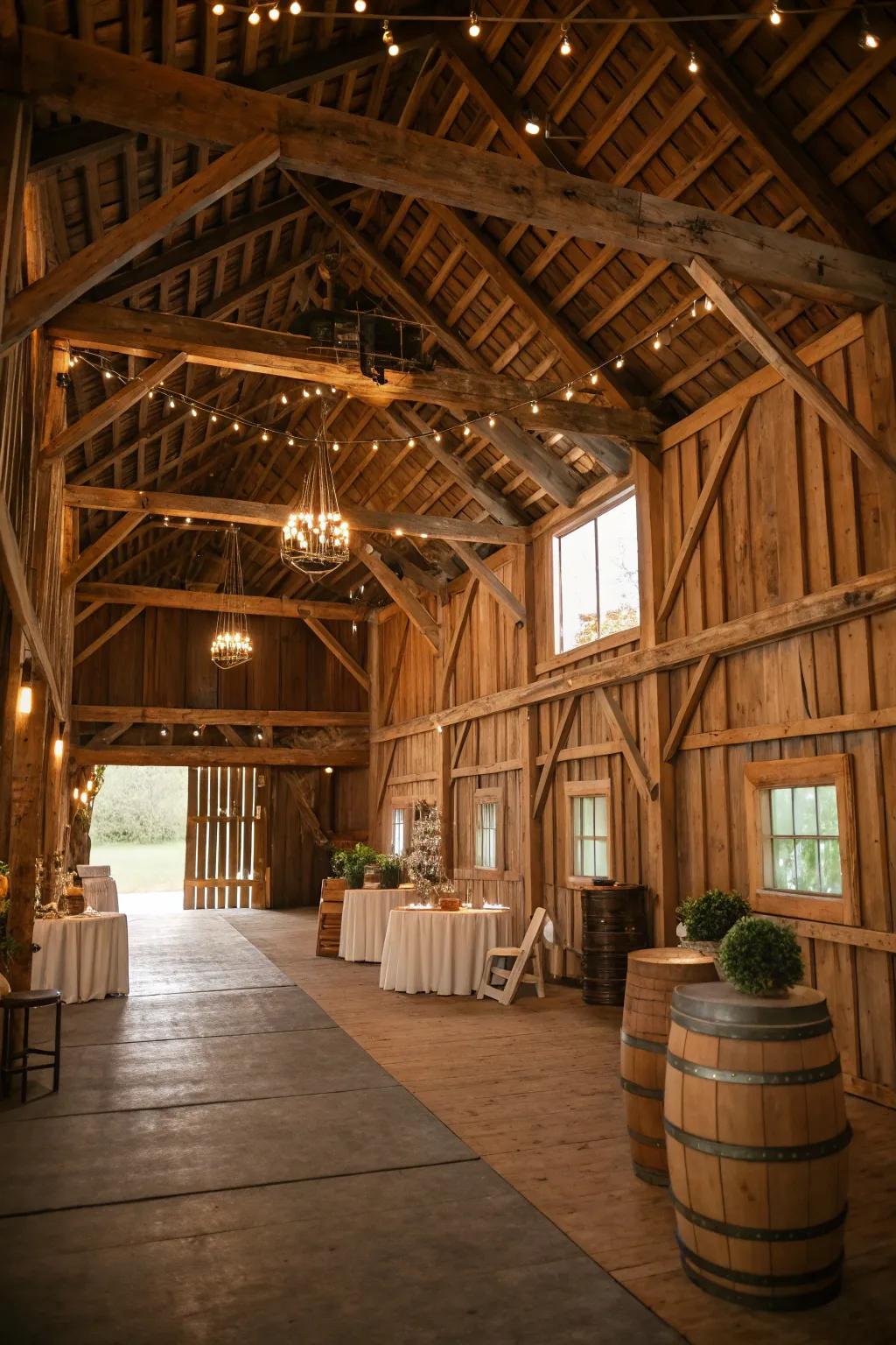 Rustic interiors create an inviting and pleasant atmosphere.