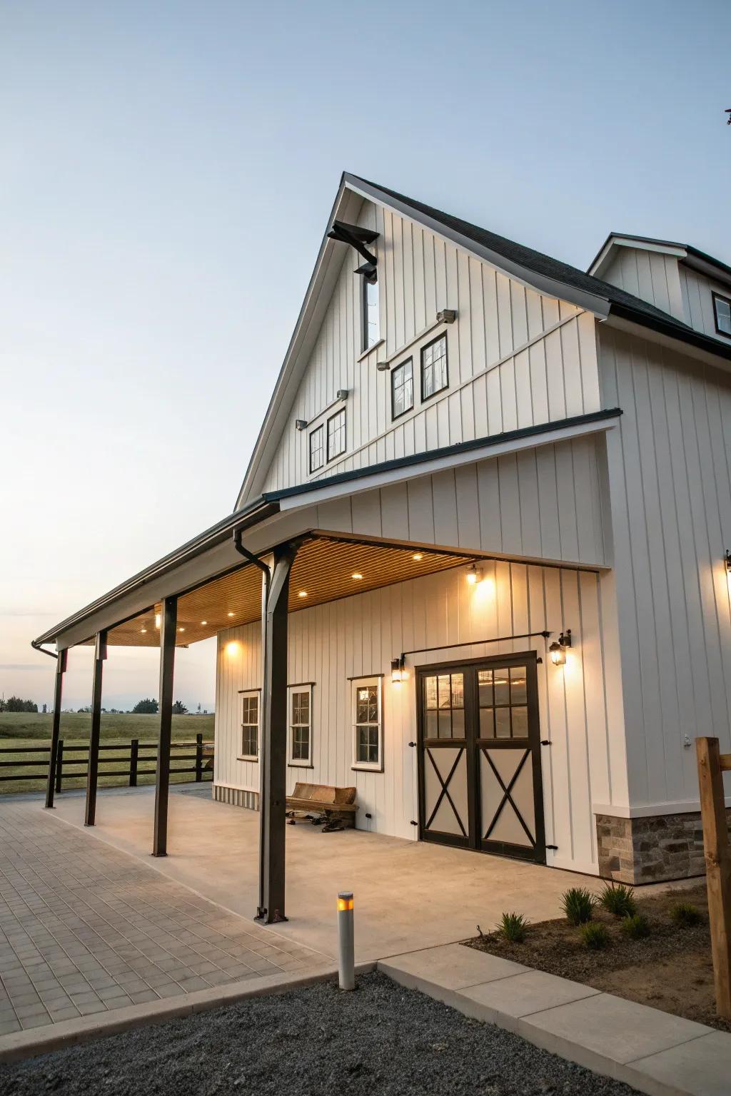 A modern, minimalist barn overhang radiating uncomplicated elegance.