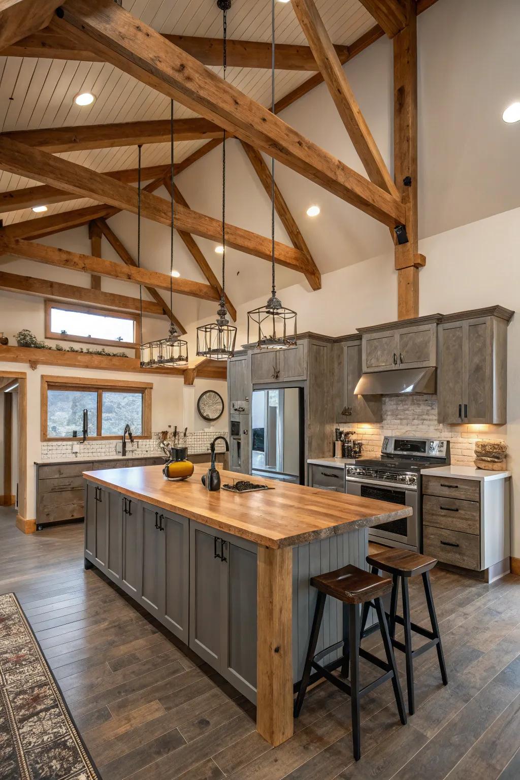 Exposed beams add rustic charm and architectural interest.