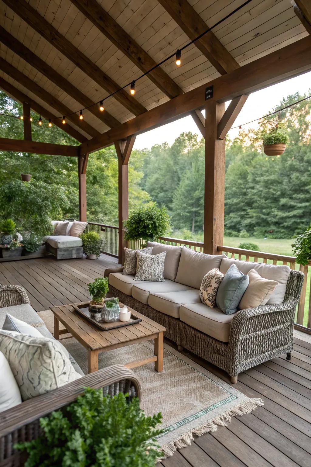 Create an appealing open-air lounge area on your veranda.