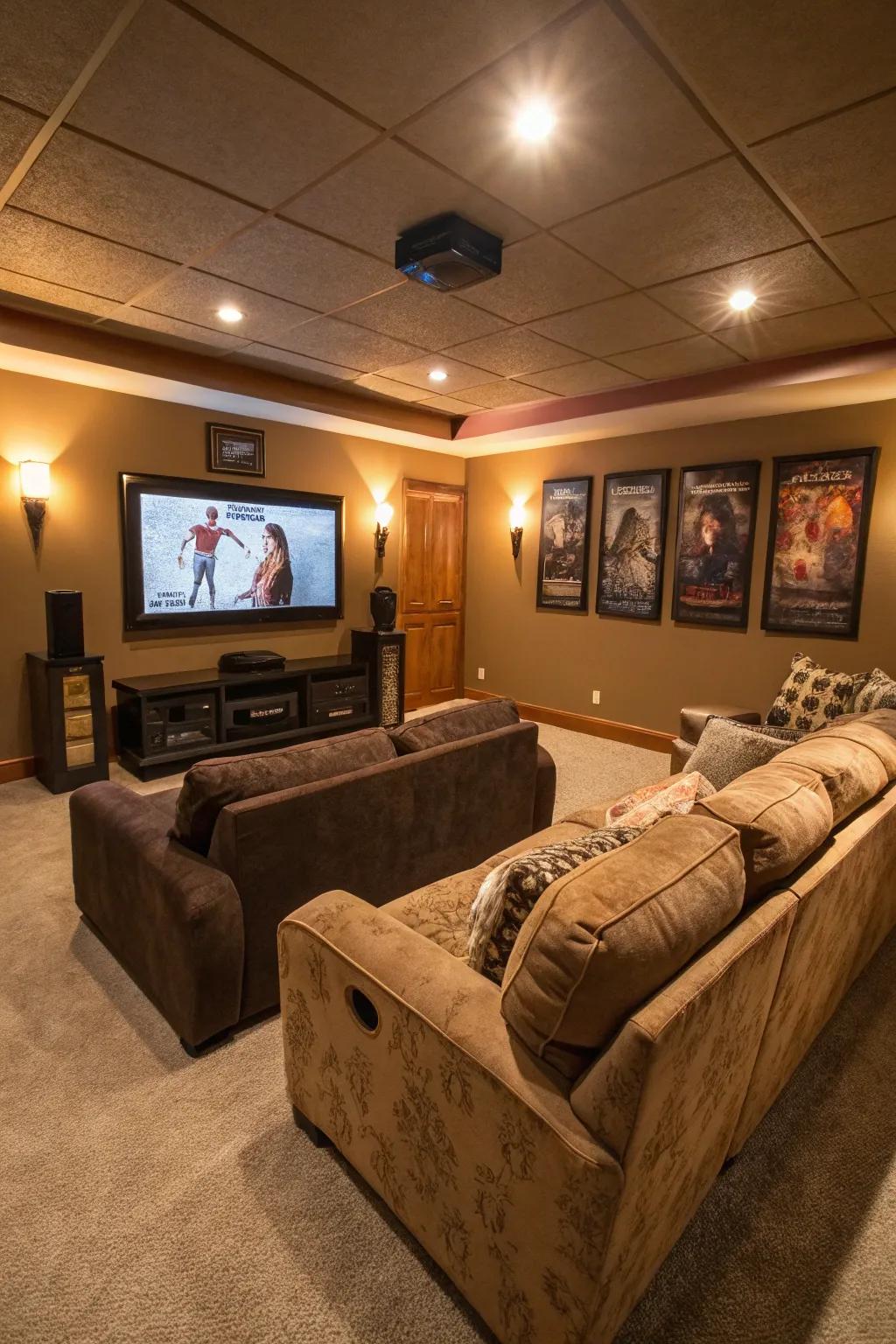 A wide flat-screen display establishes an attractive central point in your media room.