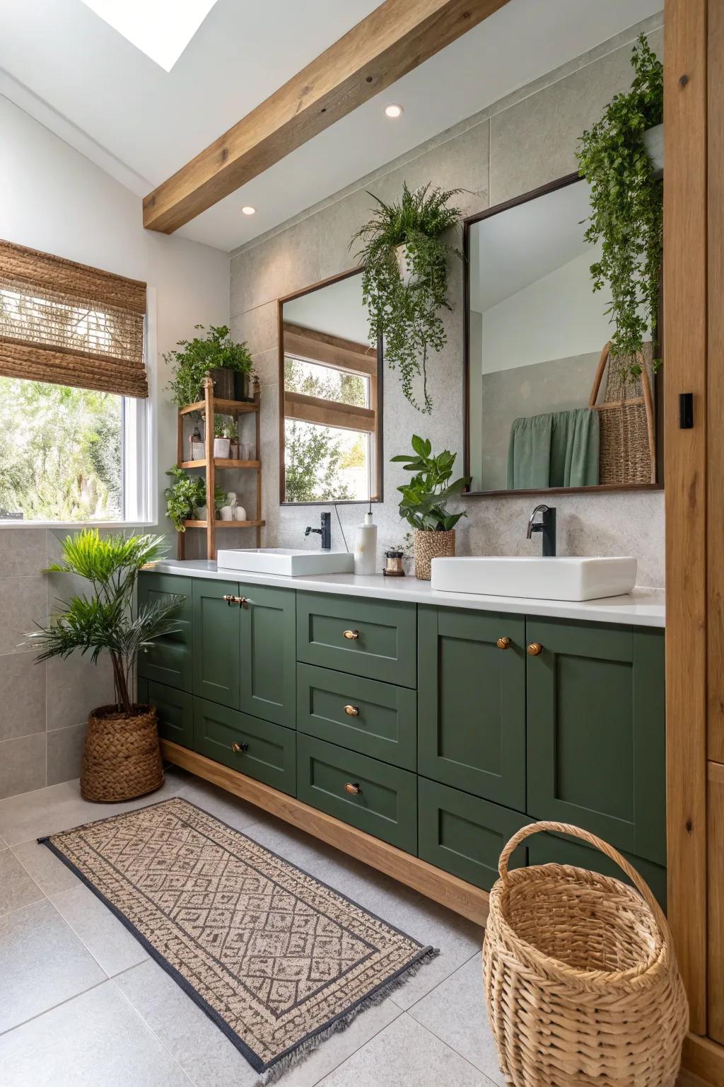 Forest green adds a refreshing natural element to your bathroom.