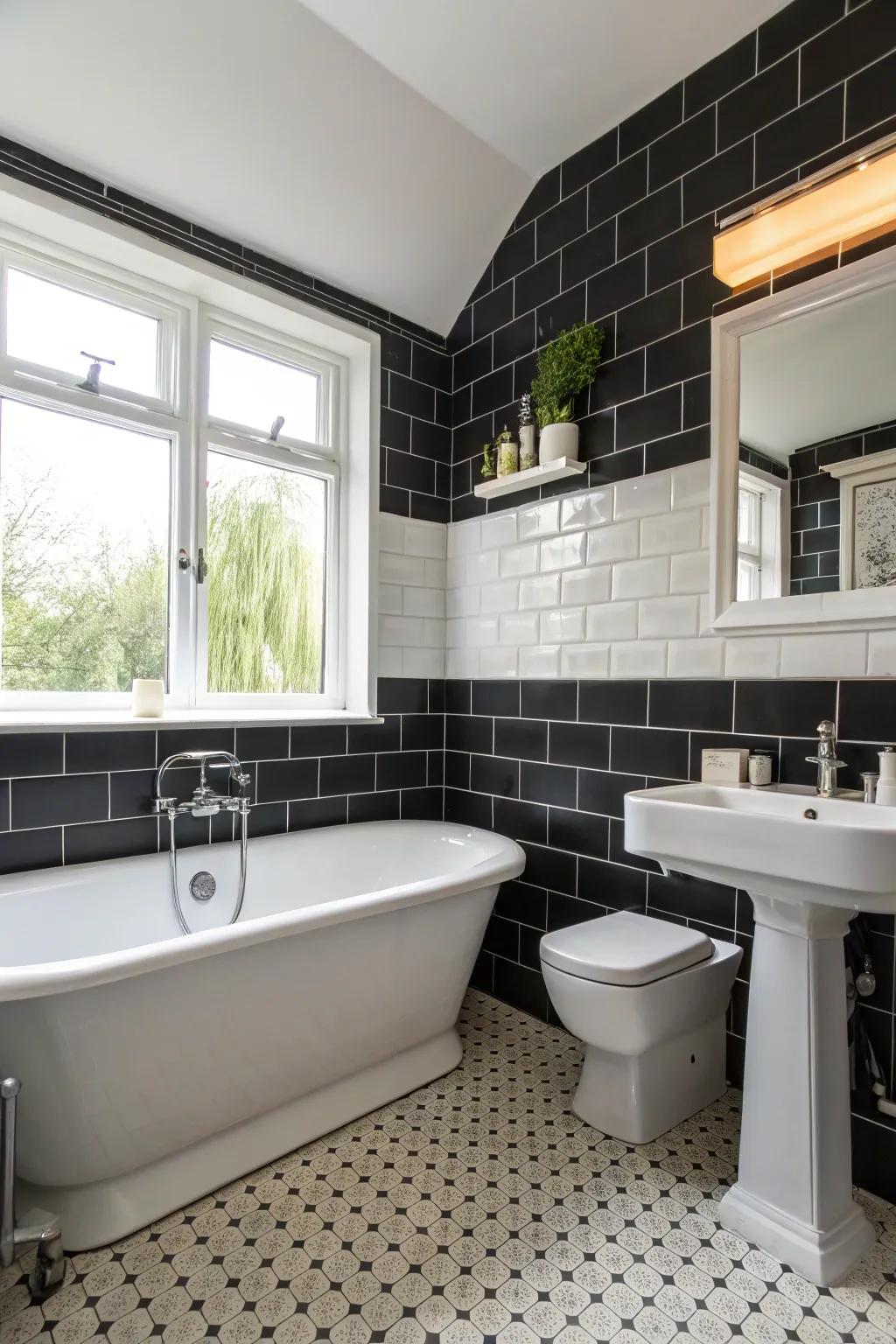 Create a striking appearance by adding dark touches to your bathroom design.