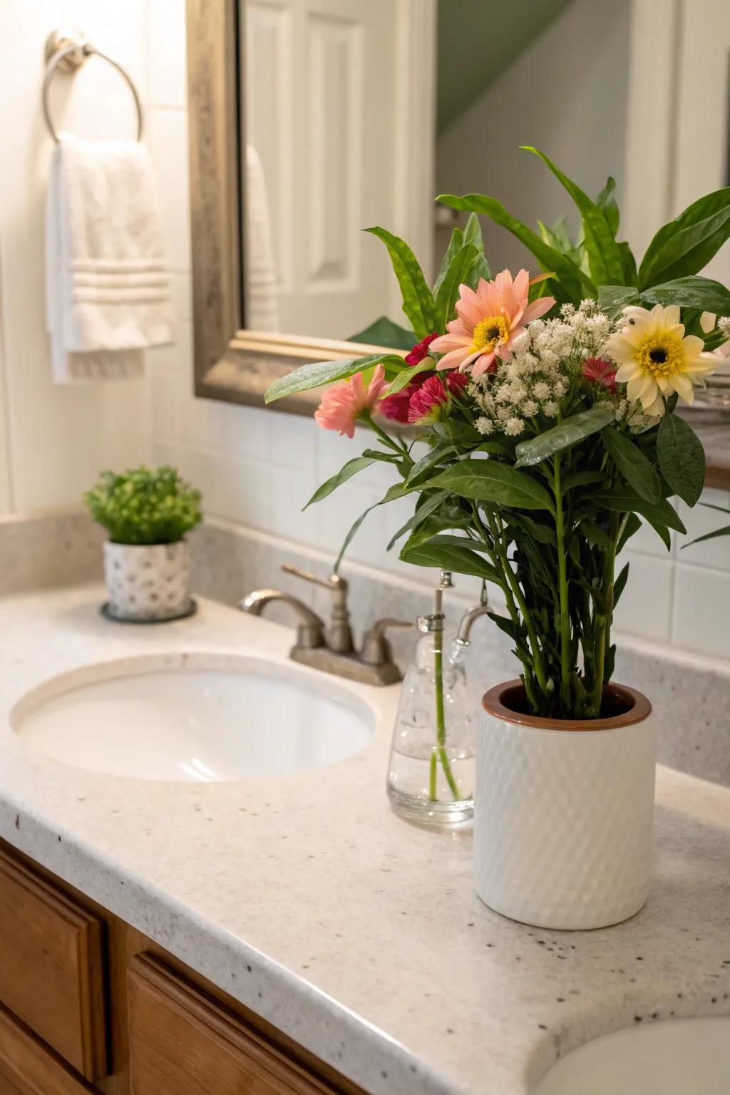 Welcoming the outdoors with greenery on your countertop.