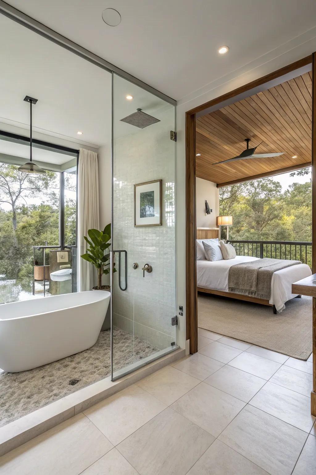 An expansive lavatory builds a smooth flow across areas.