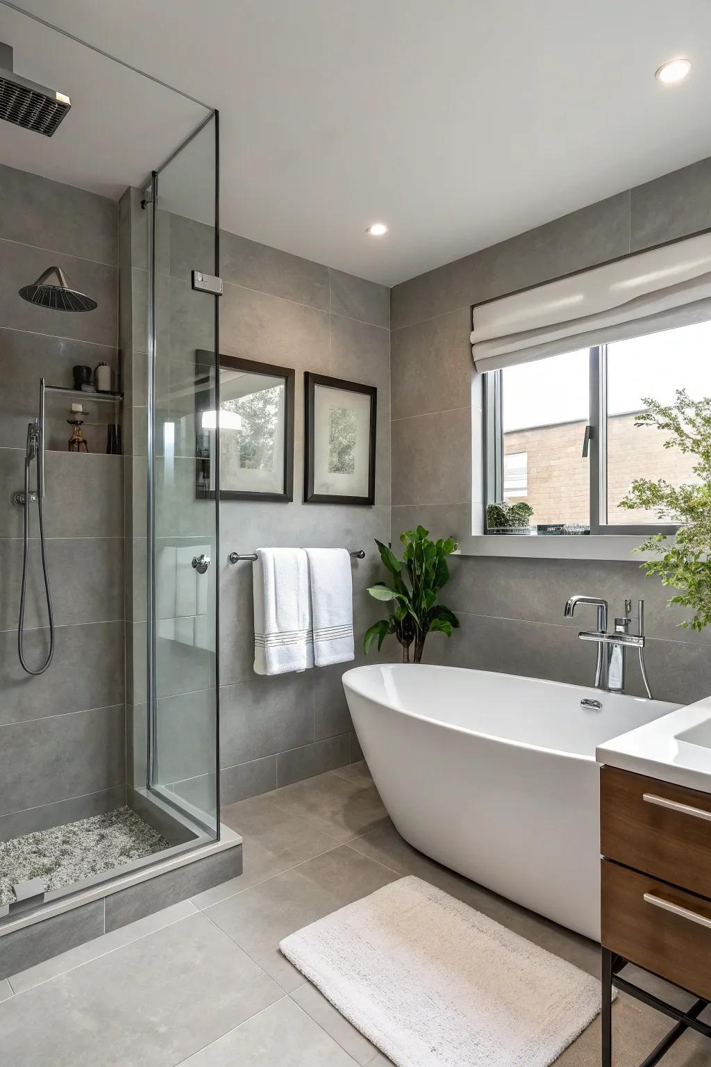 A minimalist bathroom featuring neutral tones and contemporary design.