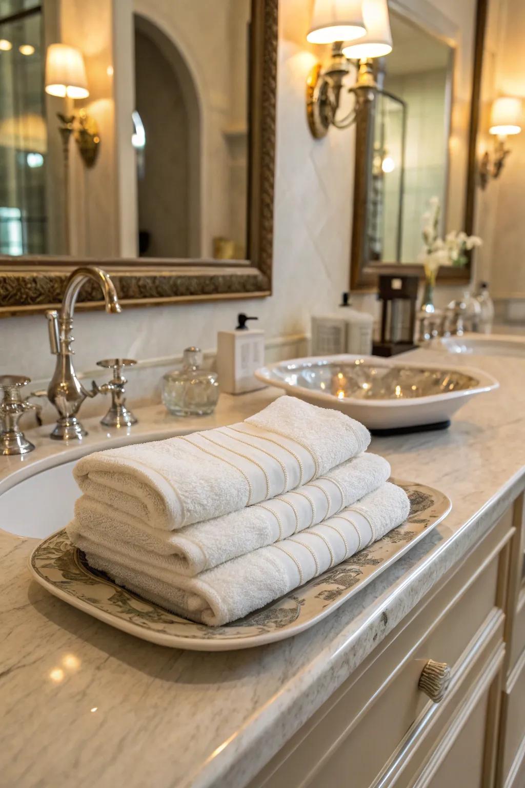 Add elegance to your bathroom with a fan-folded towel.