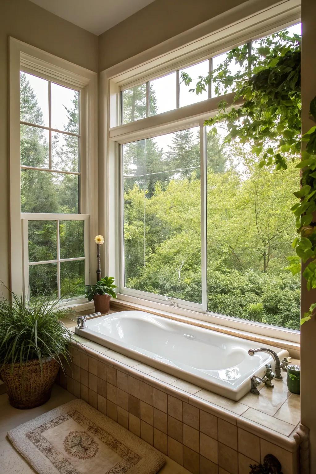 Welcome the beauty of the outdoors by orienting your tub beneath a window.