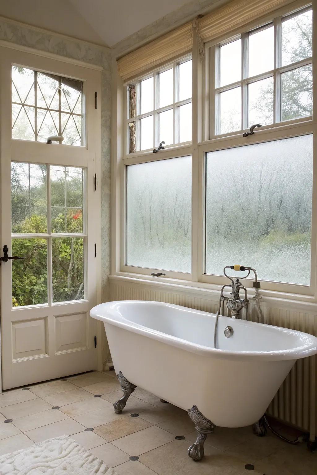 Privacy with elegance: Frosted glass preserves light while ensuring privacy.