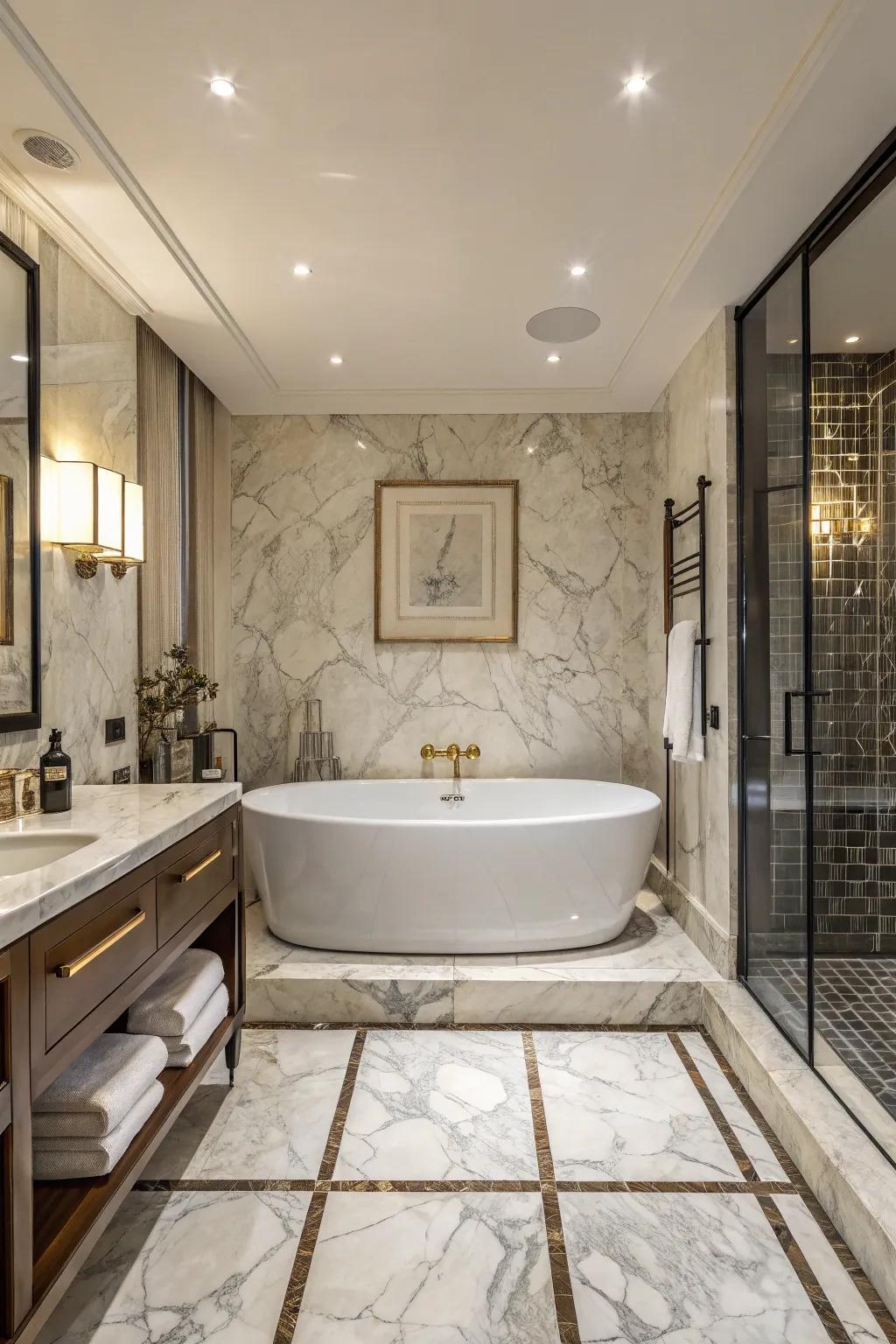Marble and high-end tiling choices can turn your bathroom into a fancy escape.