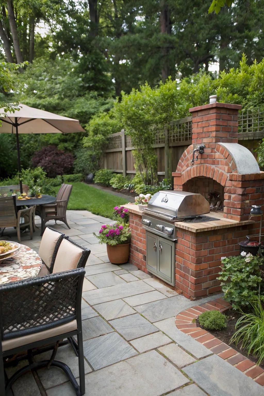 Enduring appeal of an installed brick barbecue.