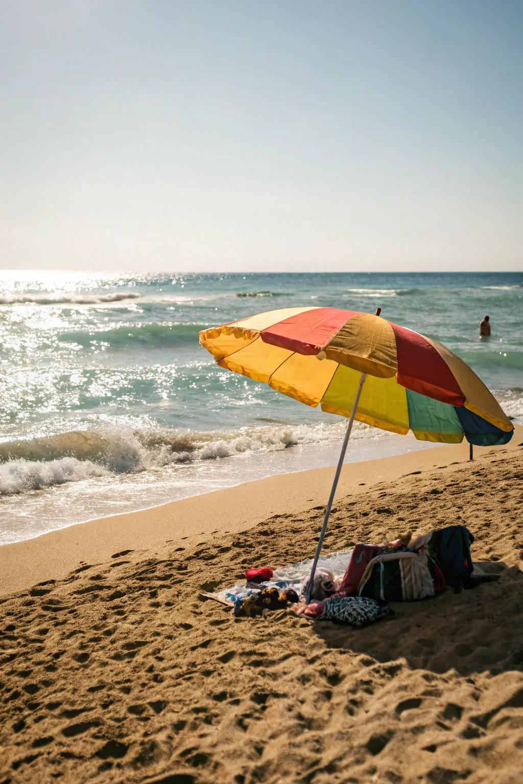 Traditional beach sunshades offer simple, effective shade.