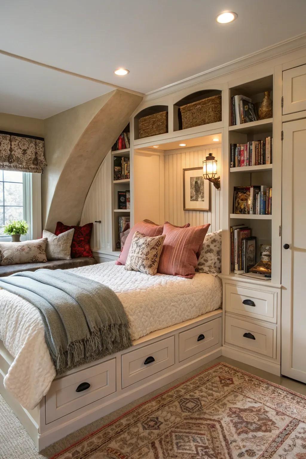 Delight in the coziness of a bed recess for tranquil rest.
