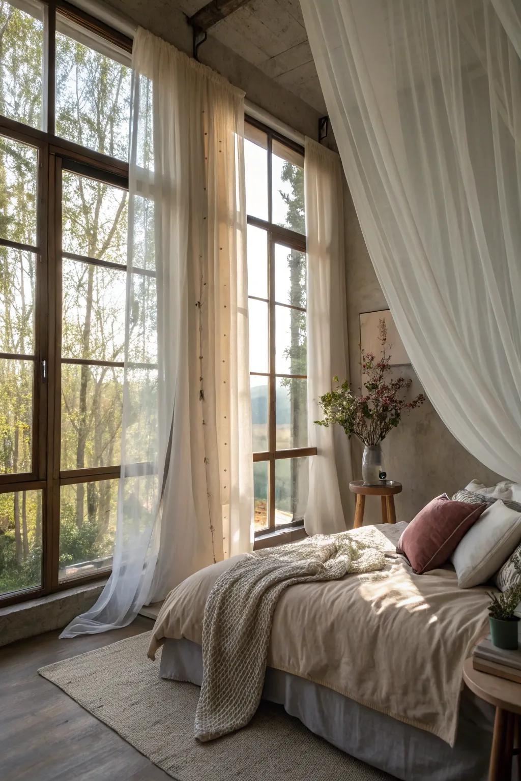 Sunlight exposure transforms a bedroom into a radiant and spacious sanctuary.