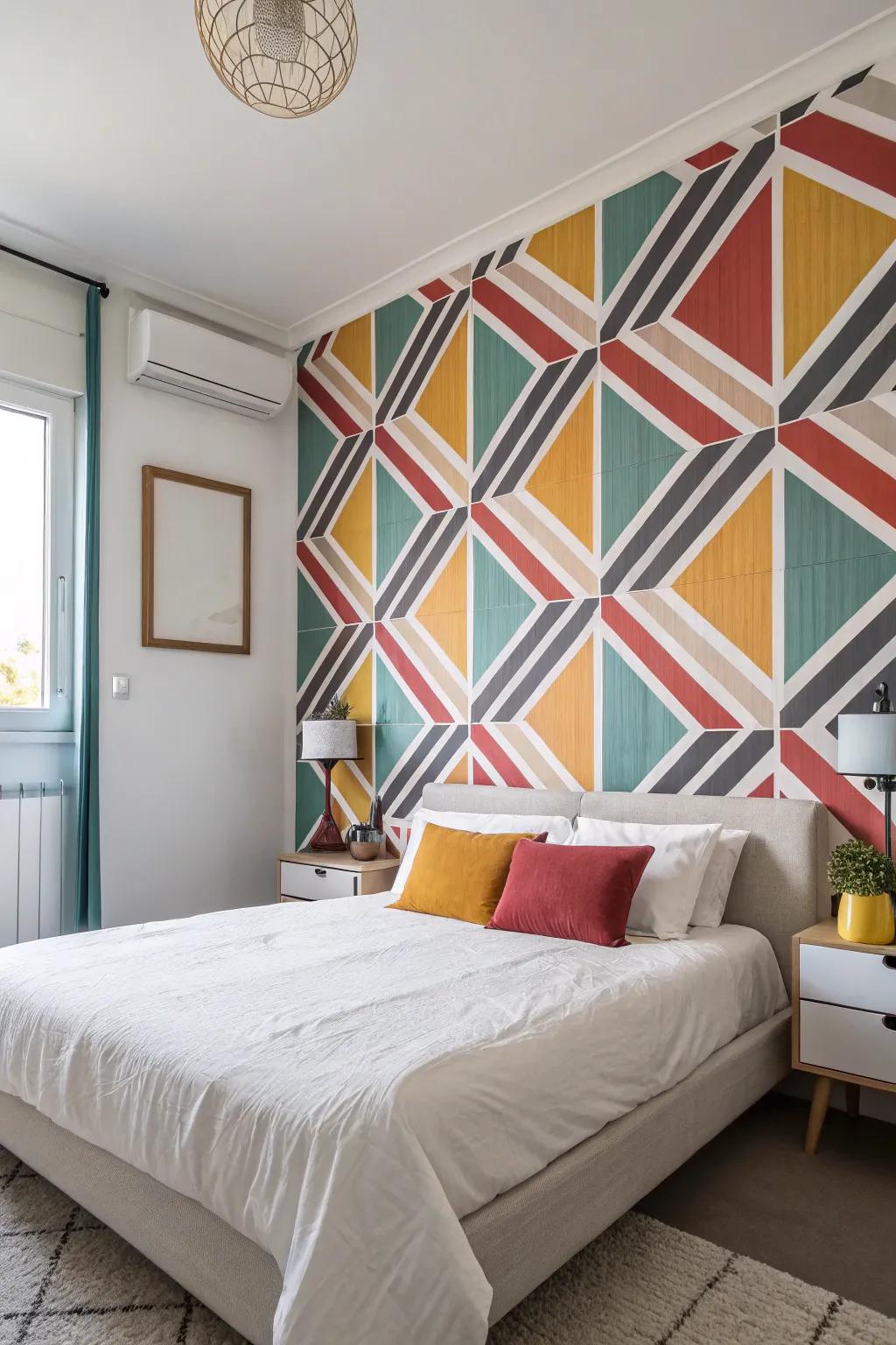 Angular patterns craft a chic, modern ambiance.