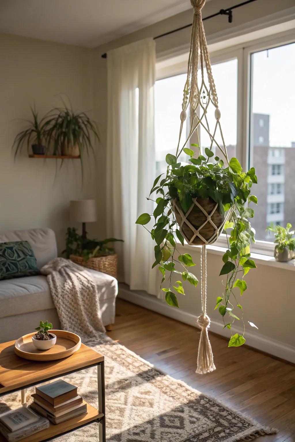 Elegant greenery supports are excellent for adding plants without occupying floor space.