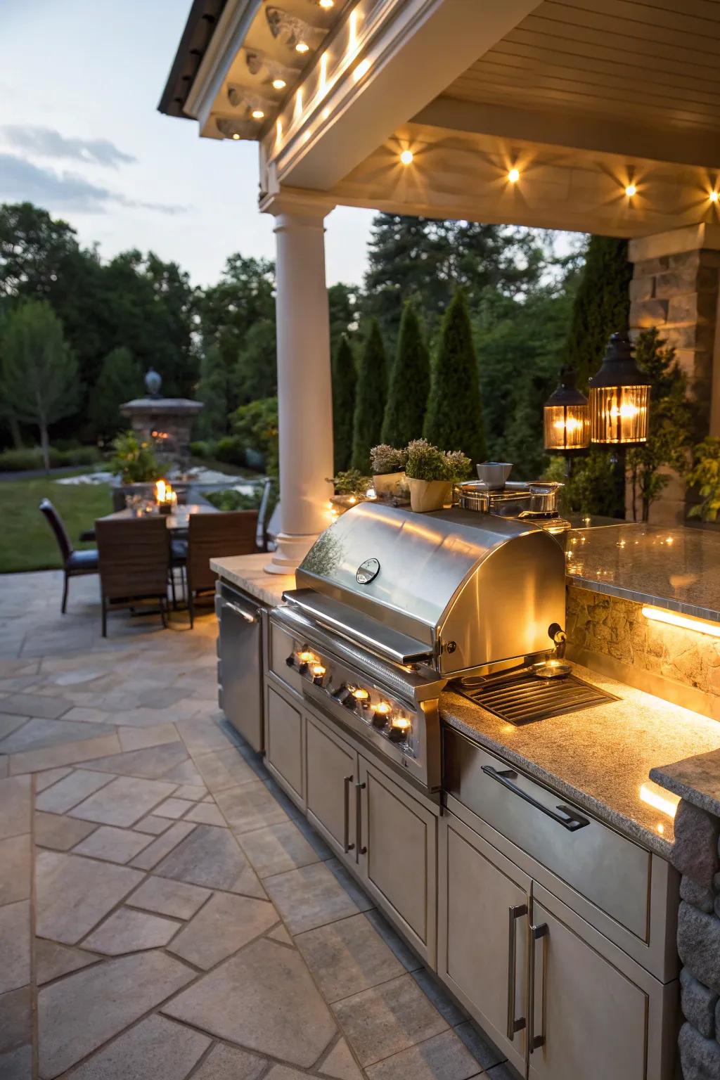 Integrated lamps provide a smooth lighting option for grills.