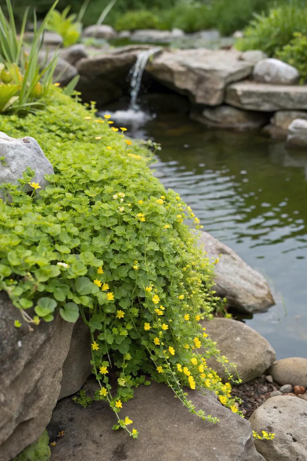 Trailing Verdure gives your pond's edge a bright touch.
