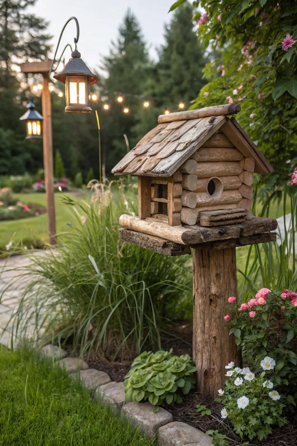A feeder designed like a woodland cabin that brings a hint of the wild right into your garden.
