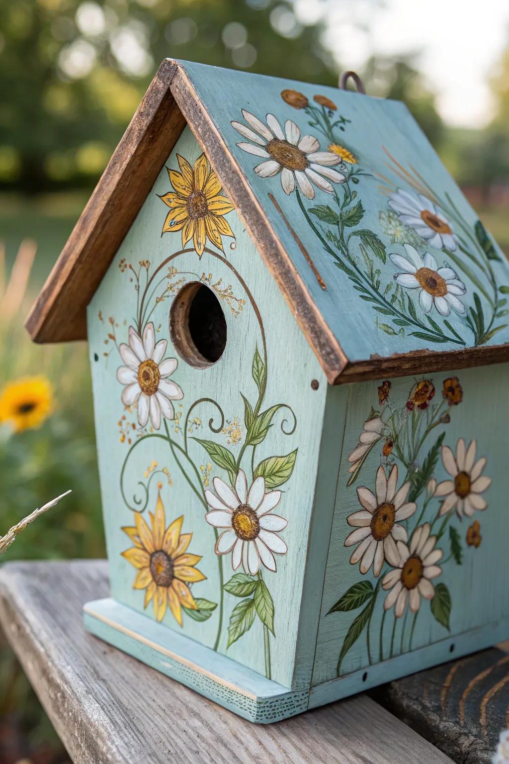 Infuse a hint of endless spring into your outdoor sanctuary with this beautifully styled floral birdhouse.