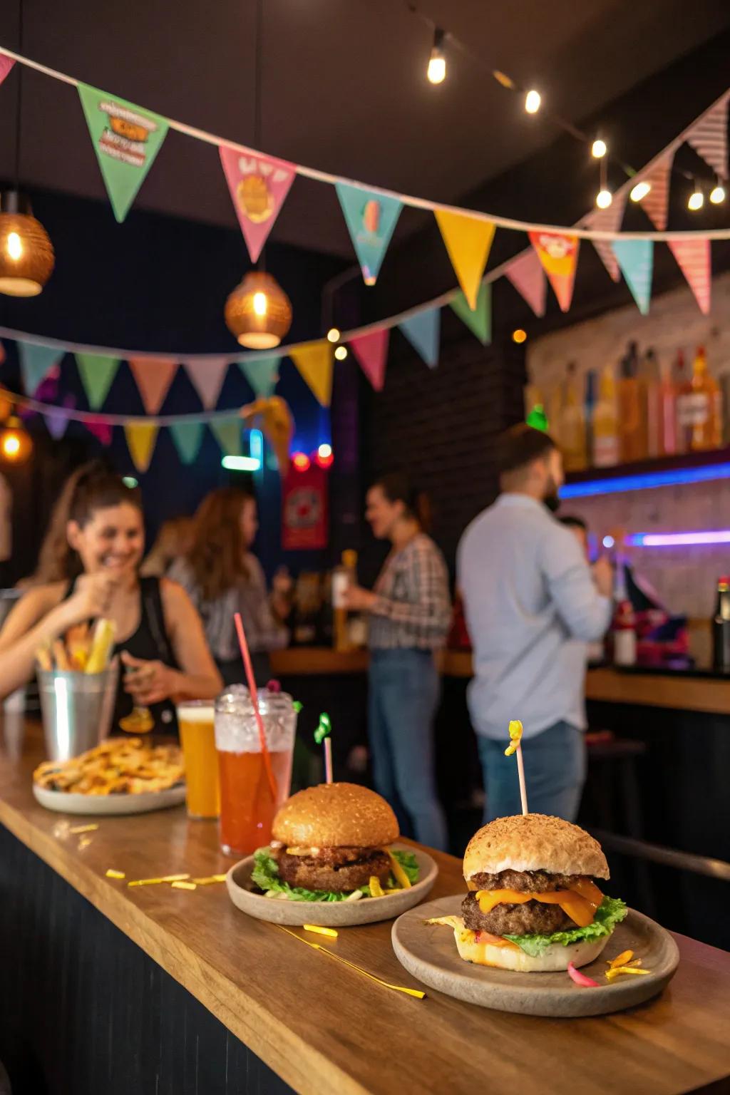 Themed decor incorporates a festive element to any burger setup.