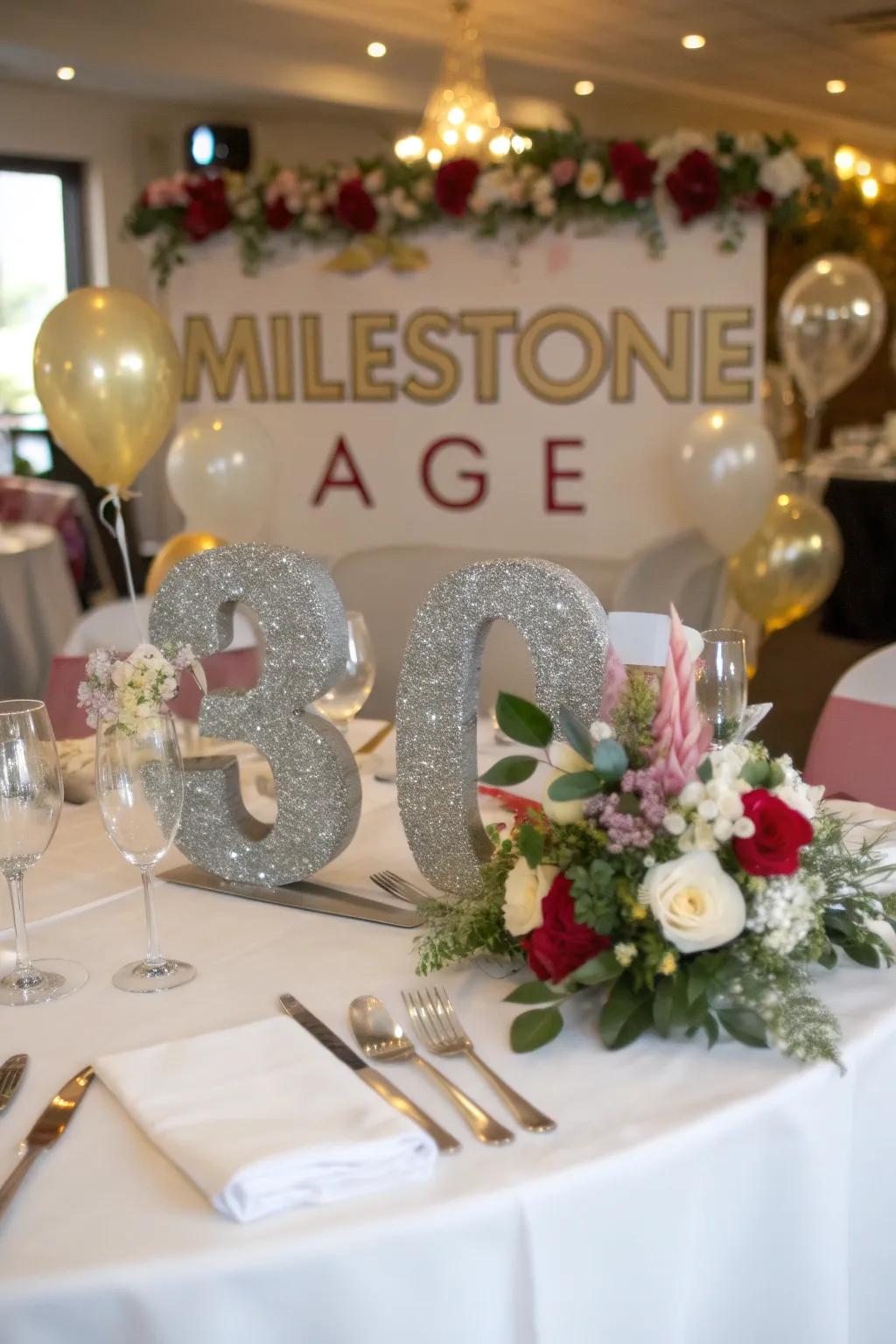 Spotlight major birthday milestones with shining numbers that create an impact.
