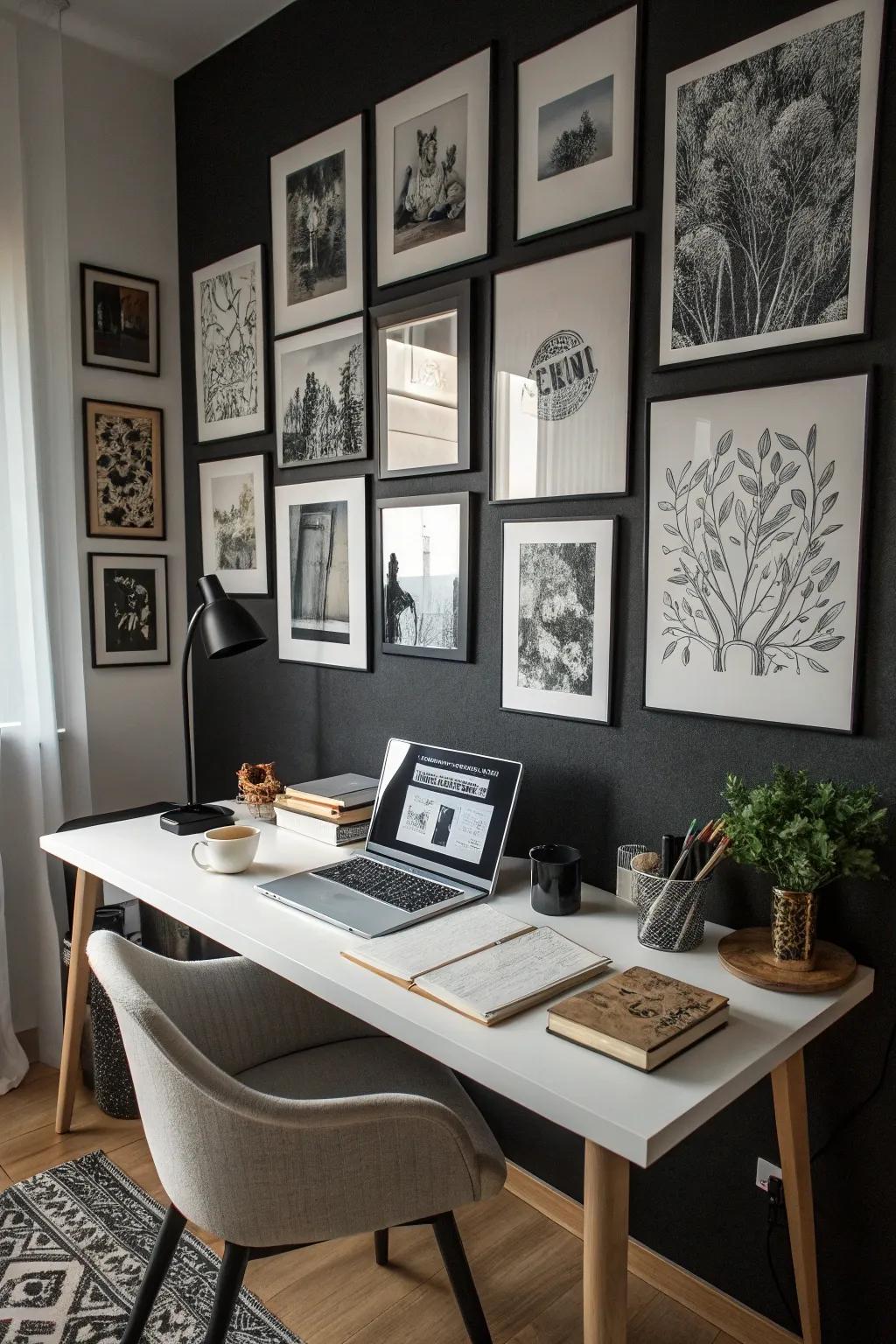 Convert your wall into a customized artistic display using monochrome prints.