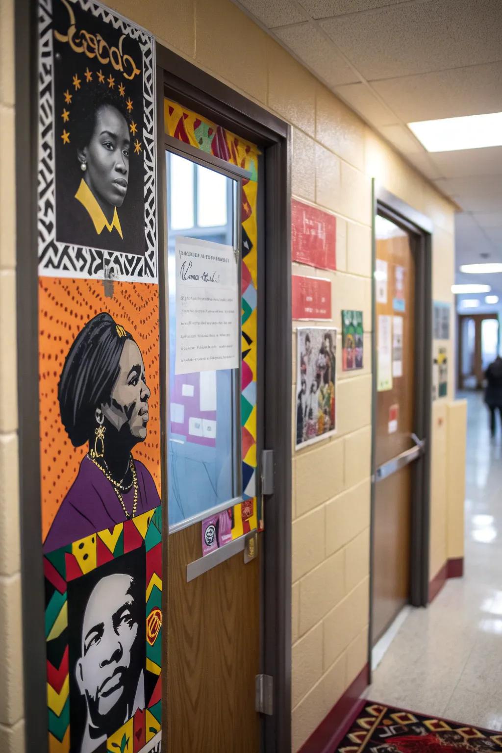 A vibrant door showcasing uplifting expressions from prominent Black leaders.