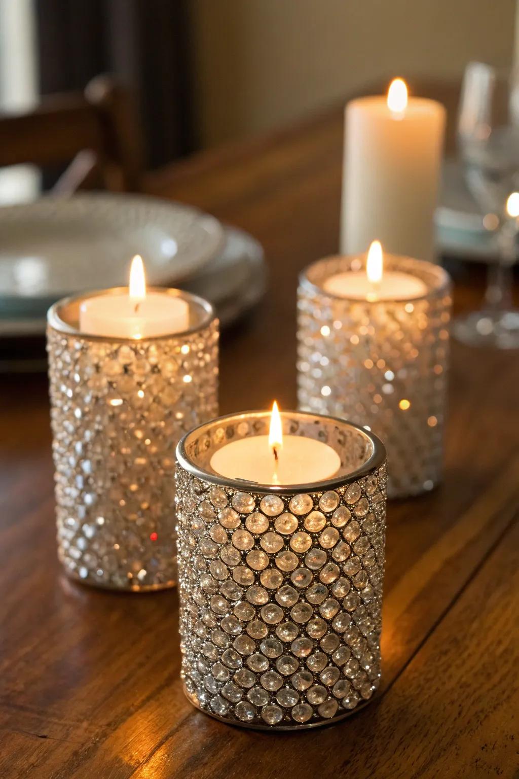 Candle stands that shimmer in the candlelight.