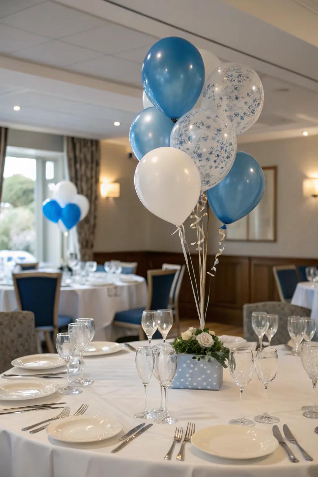 A chic inflatable posy centerpiece elevates your dining experience.