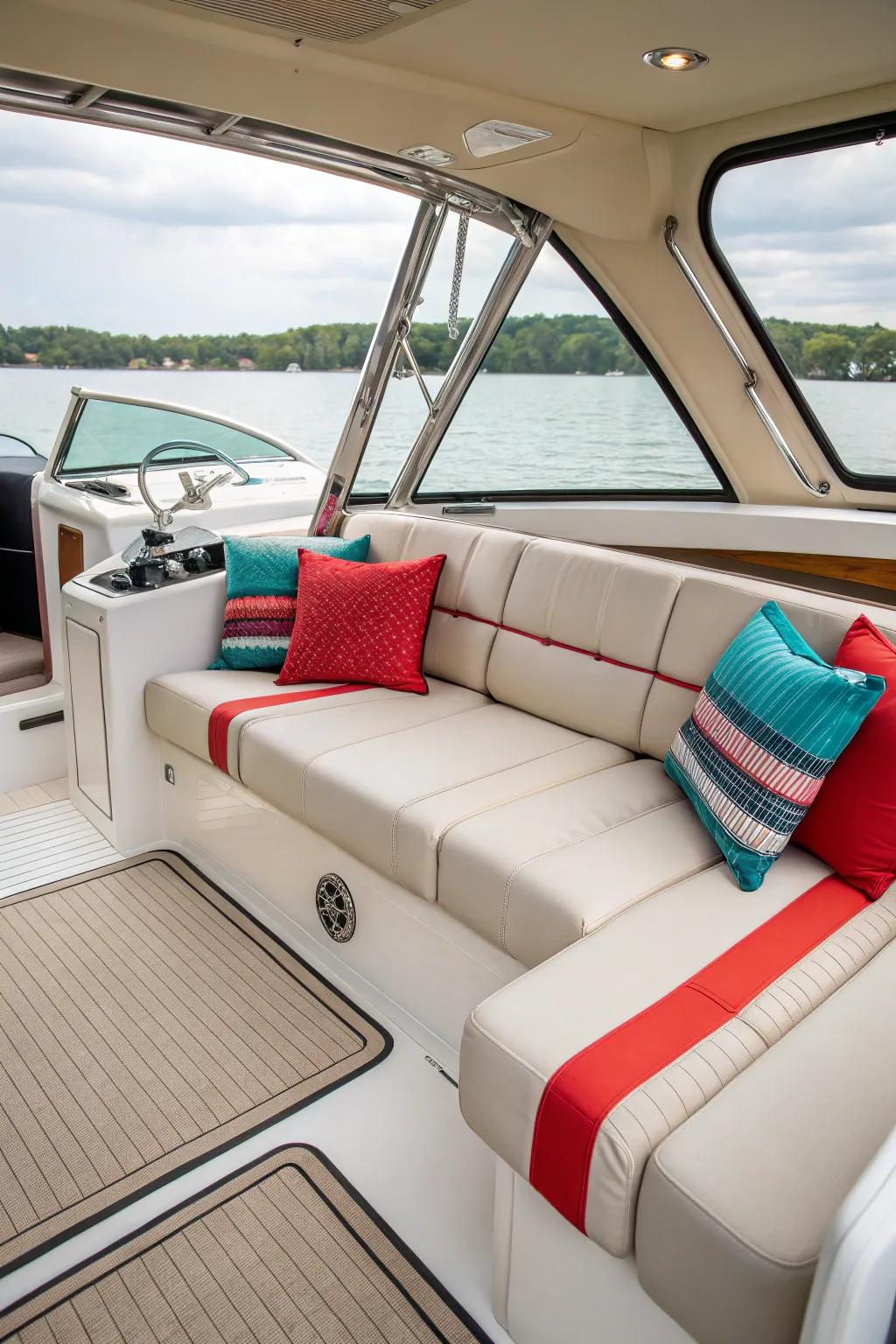 A timeless boat interior requires a perfect mix of neutral hues and strong accents.