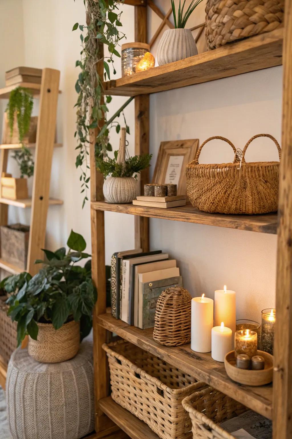 Raw materials such as wood and rattan introduce a homespun nuance.
